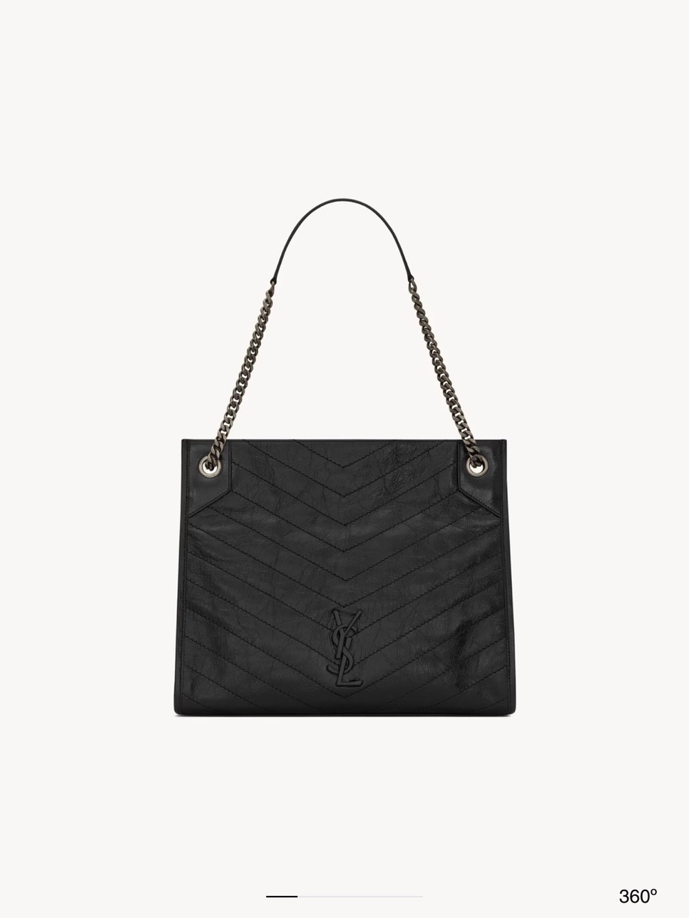 Saint Laurent Black Quilted Chevron Leather Shoulder Bag with Chain
